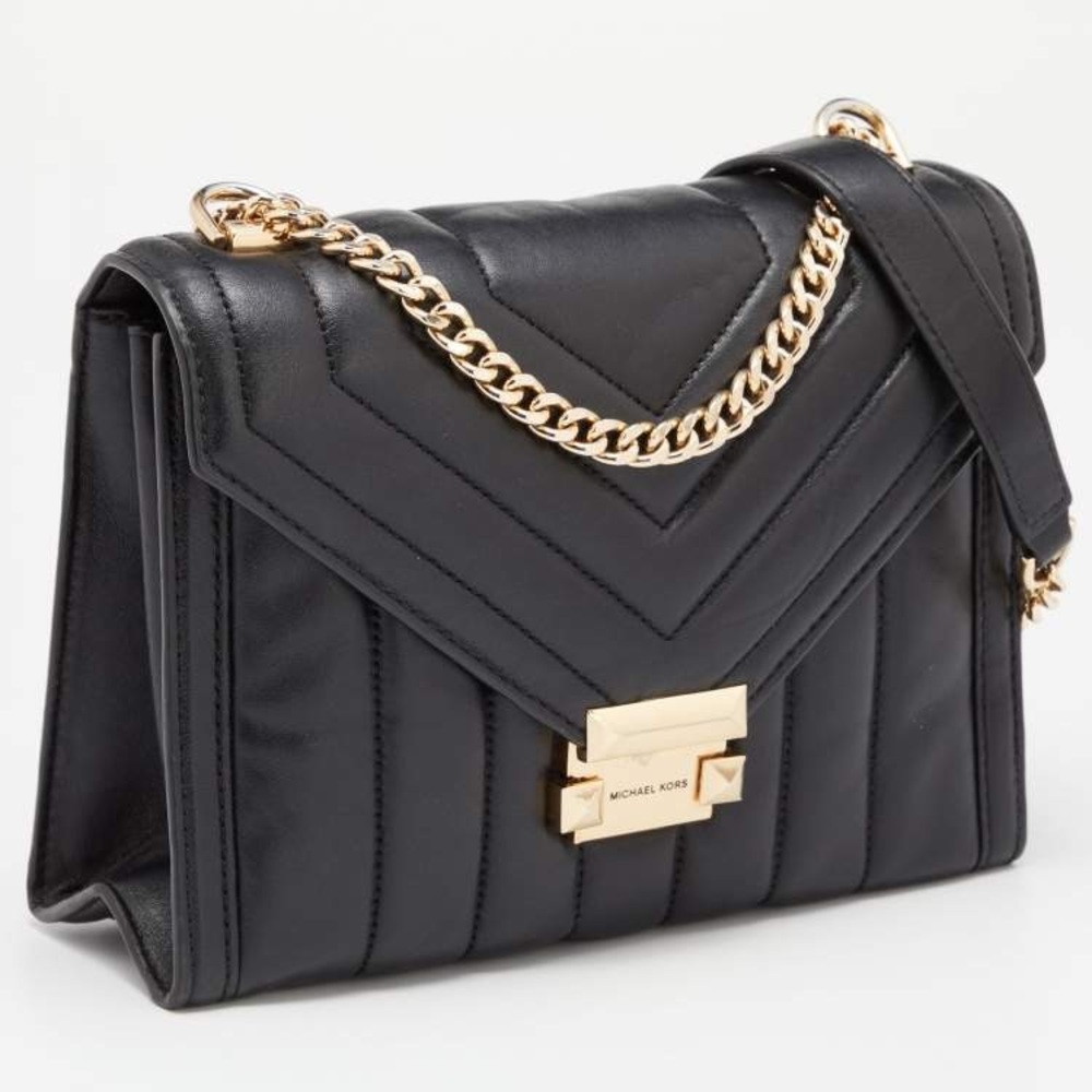 Michael Kors Whitney Large Quilted Black Leather Convertible Crossbody Bag